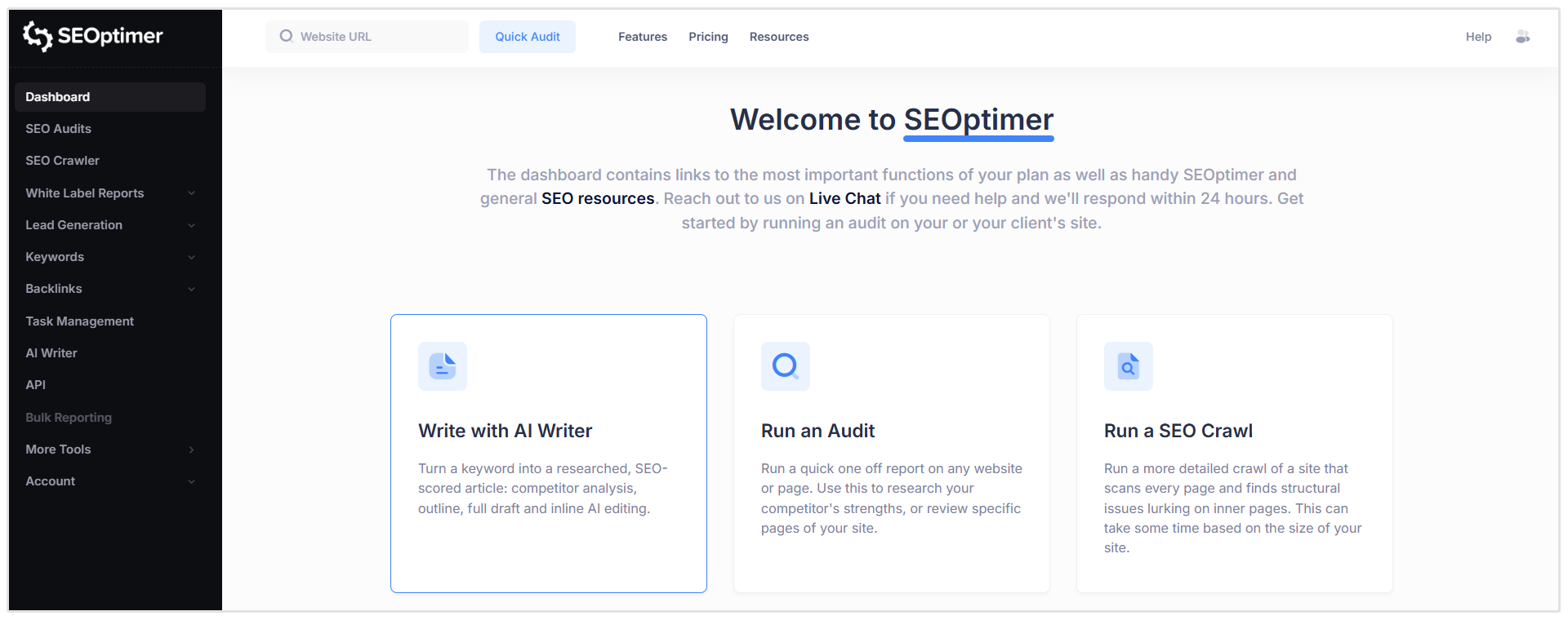 Write with AI in dashboard